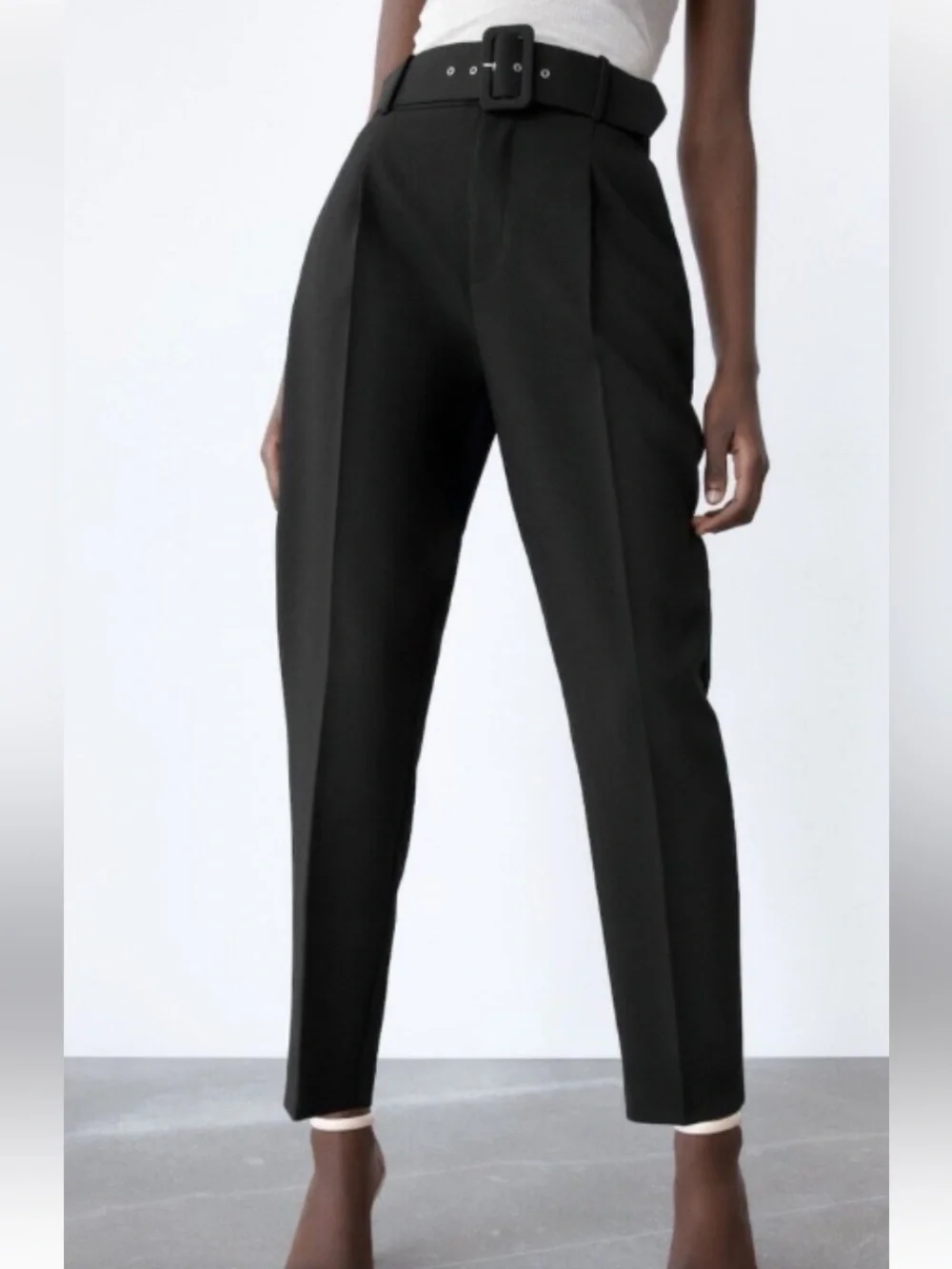 Zara Black High-Waist Tailored Trousers with Belted Waist. Size Small. Tapered. - Picture 1 of 8